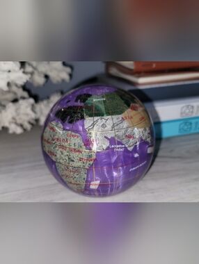 Kalifano Purple Amethyst Opalite Ocean Gemstone Gold World Globe 3" Paperweight